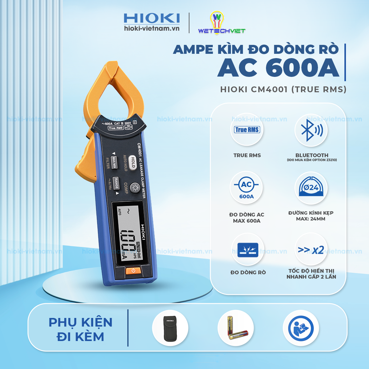 Ampe Kìm Đo Dòng Rò AC 600A Hioki CM4001