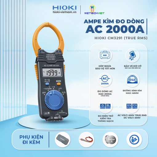 Ampe Kìm Đo Dòng AC 2000A Hioki CM3291 (True RMS)