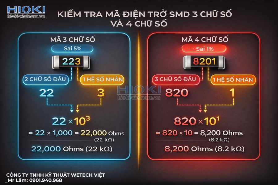 Kiểm tra mã điện trở 3 chữ số và 4 chữ số
