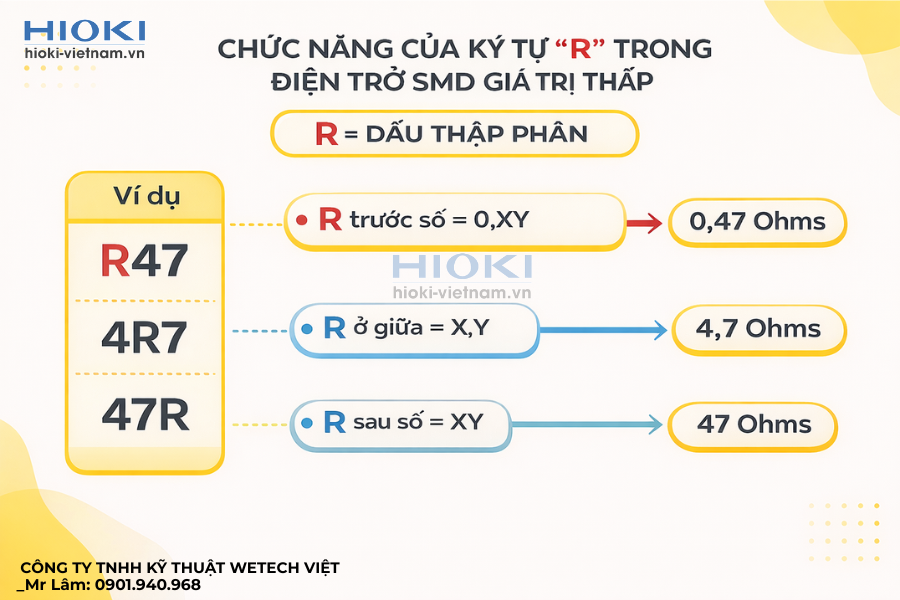 Quy tắc đọc chữ “R” trong điện trở giá trị thấp